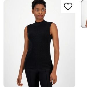 Tahari Asl Shimmer Black Mock-Neck Sleevless Top NWT Size XL